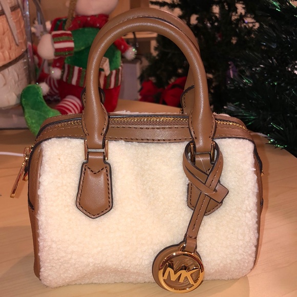 Michael Kors Handbags - Michael Kors Shearling Mini Satchel Cream Brown Crossbody Teddy Bag